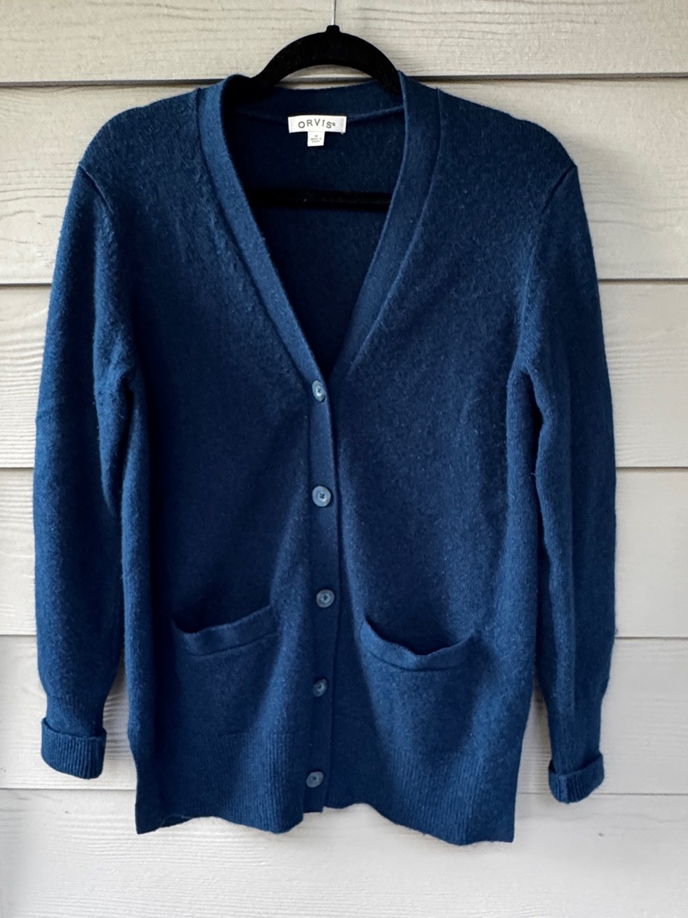 Orvis cashmere cardigan Deep Navy Button-Front V-Neck size medium oversized